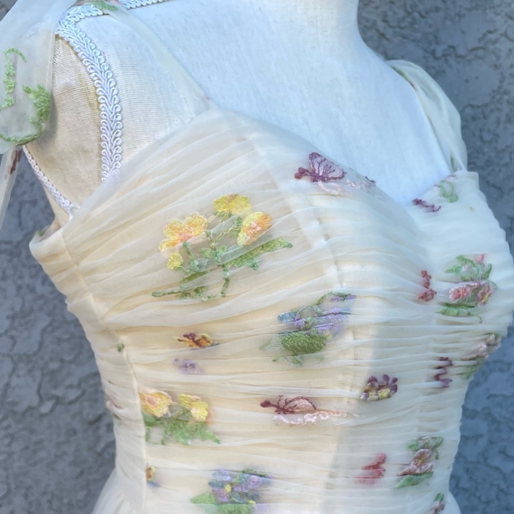 Tulle A-Line Spaghetti Straps Prom Dress Princess Embroidered Sz 4 - Picture 6 of 11